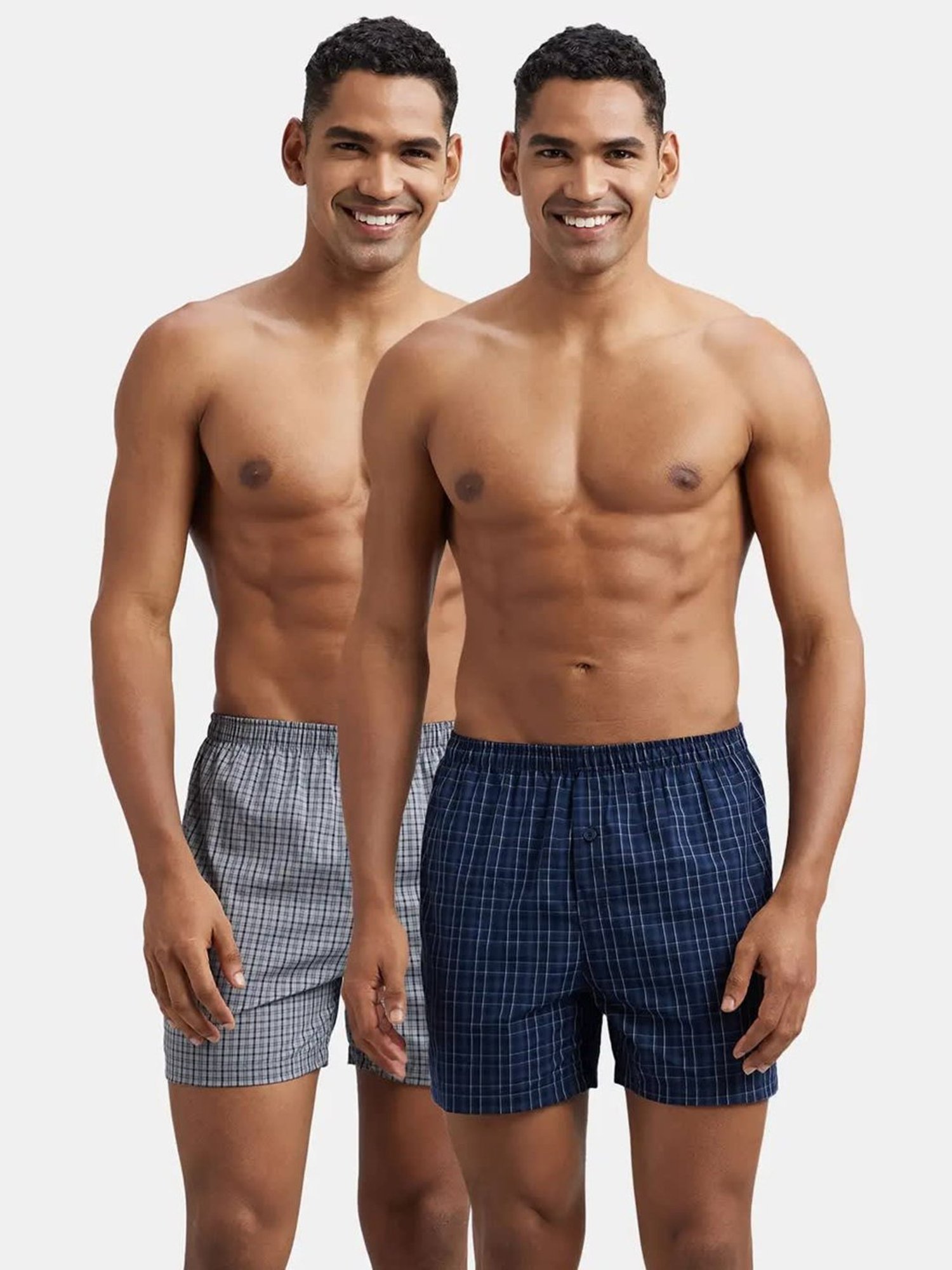 Jockey Grey & Navy Regular Fit Check Boxer Shorts - Pack of 2