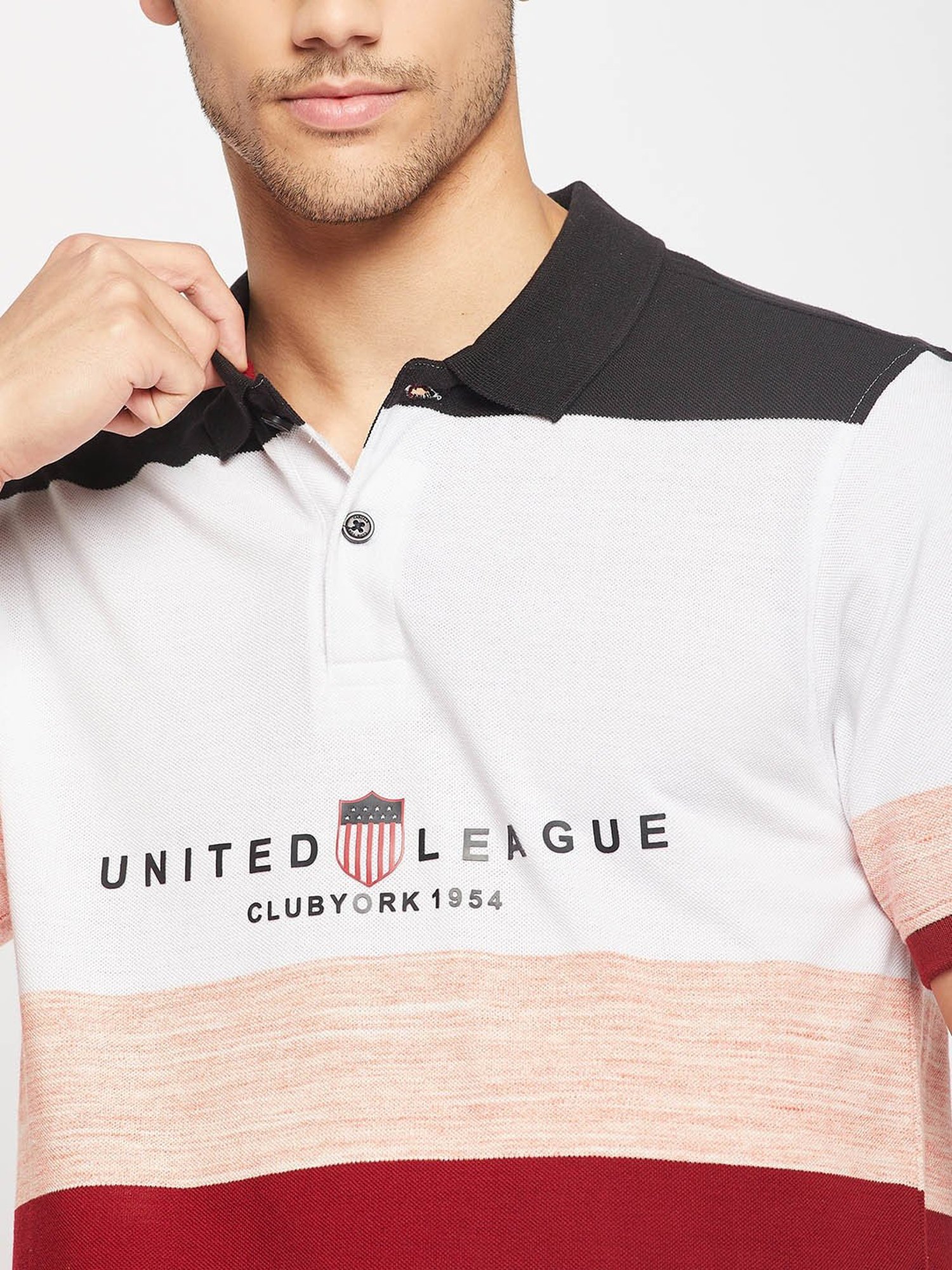 Club York Maroon & White Regular Fit Colour-Block Polo T-Shirt