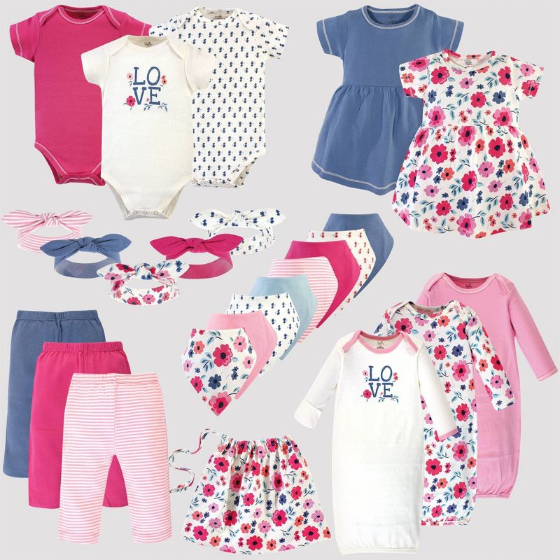 Touched by Nature Baby 25pc Organic Cotton Gift Cube Bodysuit - Garden Floral - Pink/Blue 0-6M