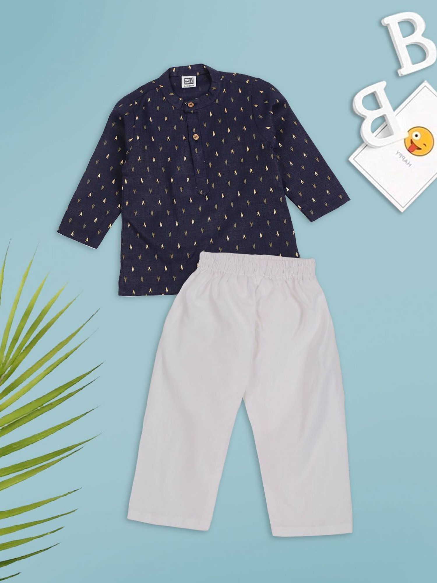 Mee Mee Kids Navy & White Printed Kurta with Pyjamas