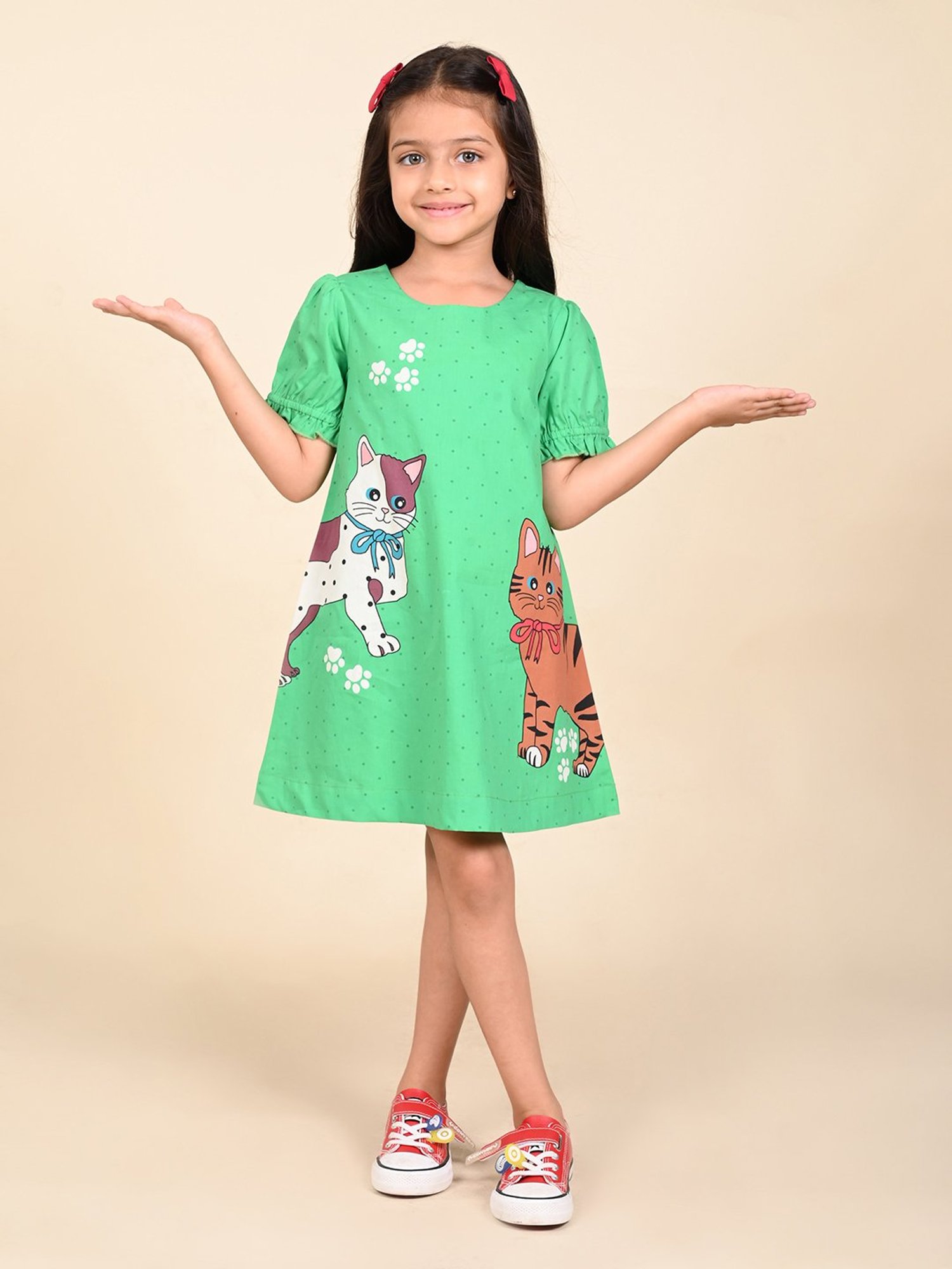 LilPicks Kids Green Printed A Line Dress