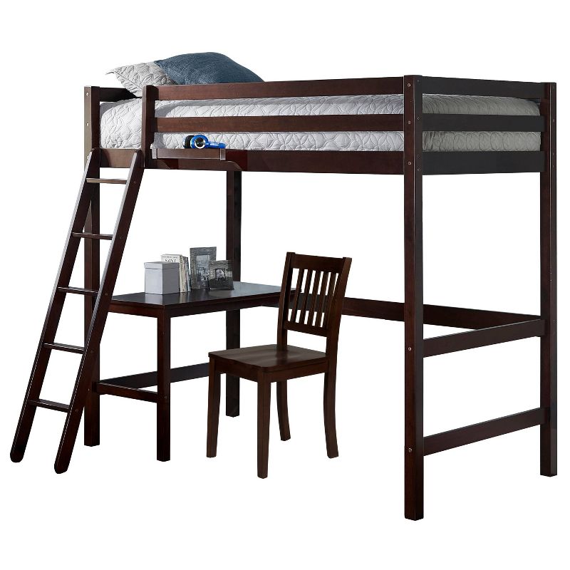 Kids' Twin Caspian Study Loft with Chair and Hanging Nightstand Chocolate - Hillsdale Furniture