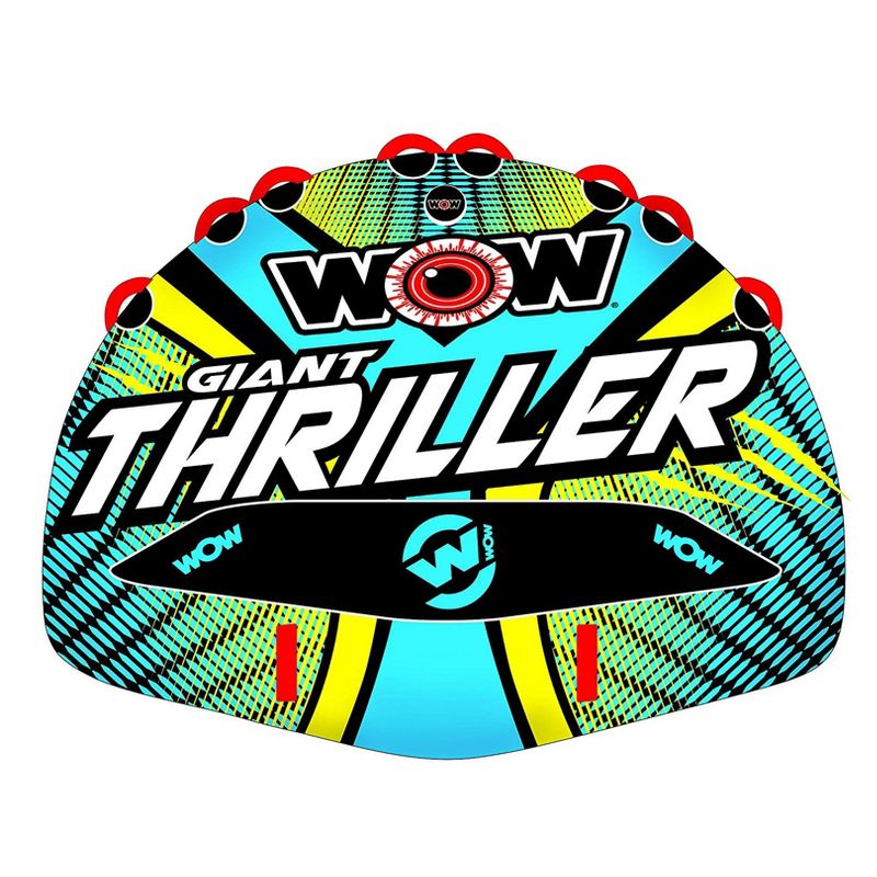WOW Watersports Giant Thriller Inflatable 4-Person Towable Boating Deck Tube with Nylon Cover and Speed Valve