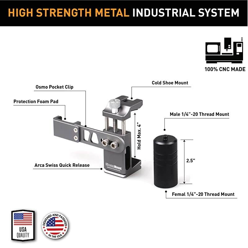 Mount Rig for DJI Osmo Pocket: Smartphone Rig, Aluminum Alloy Grip Handle, Osmo Pocket Clip, Cell Phone Tripod Adapter, Standard Cold Shoe Mount, 1/4"-20 Tripod Thread, Fit Arca Swiss (Updated)