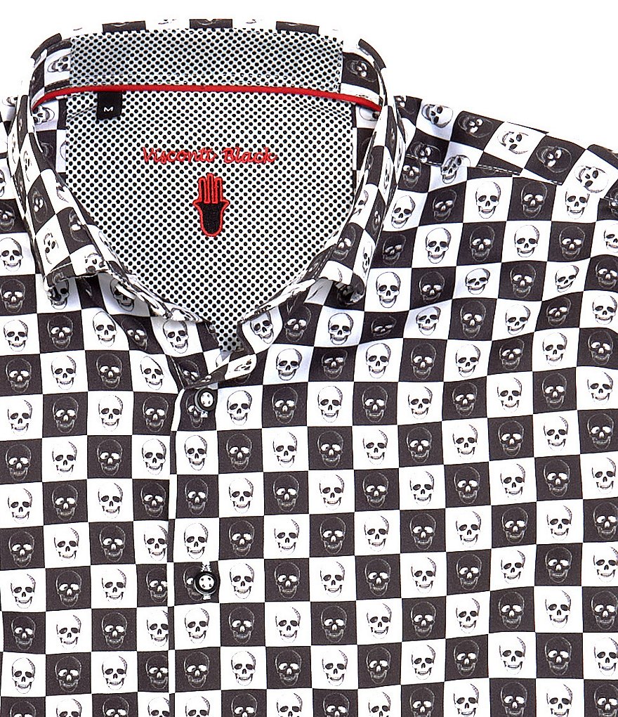 Visconti Big & Tall Check Skulls Print Long-Sleeve Woven Shirt