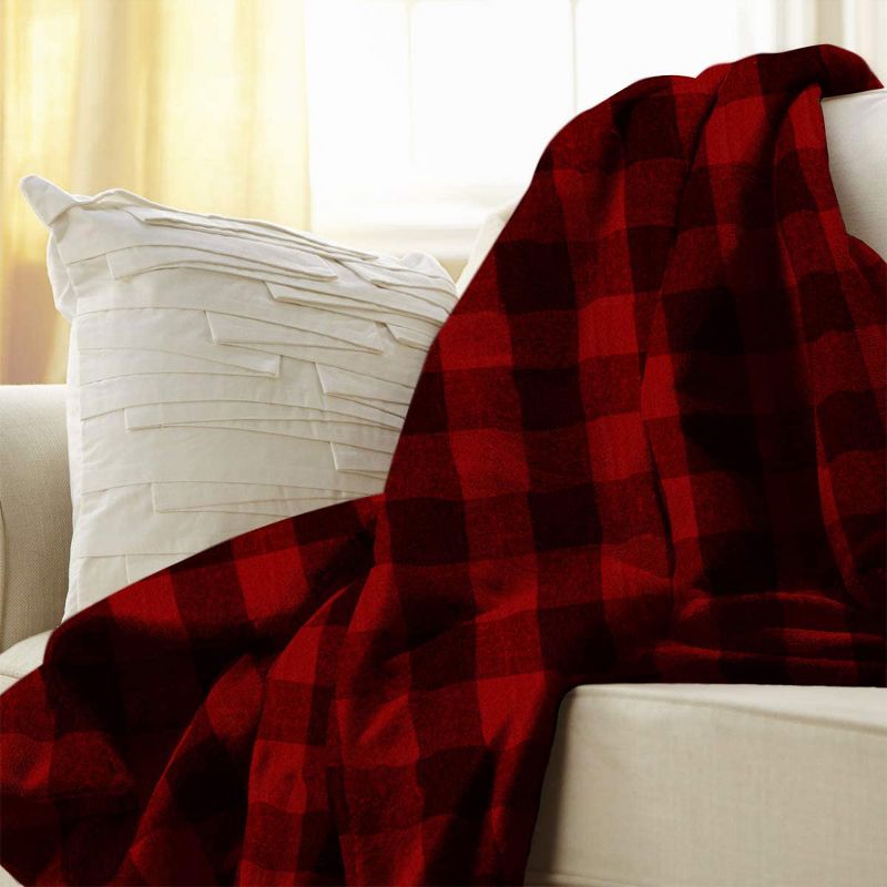 Sunbeam Heated Electric Fleece Throw Comforter Blanket with Controller, Auto Off Setting, Thermofine Wiring, and 3 Heat Settings, Red Plaid