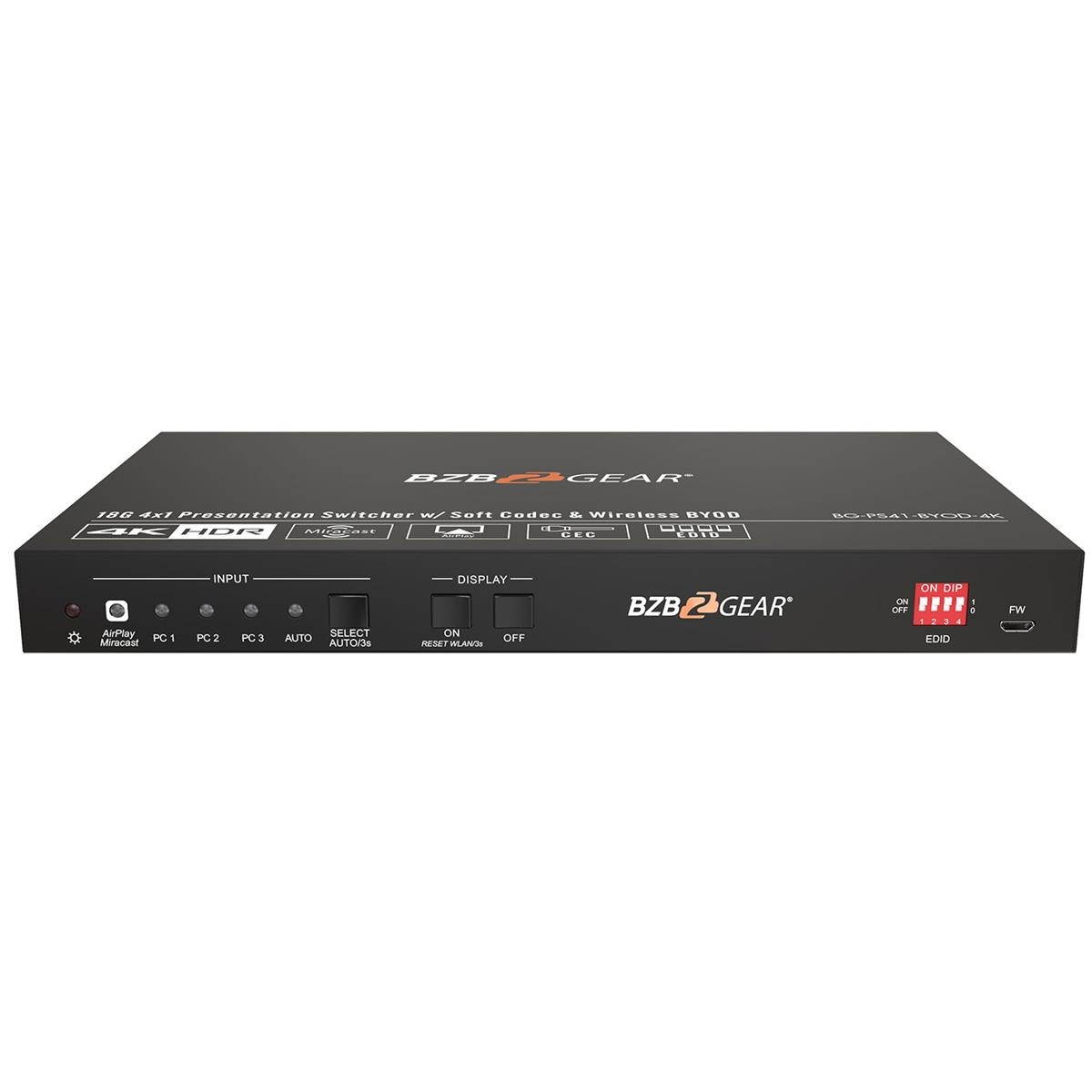 BZBGEAR 4X1 4K Wireless Presentation Switcher with HDMI 2.0/USB-C/Soft Codec