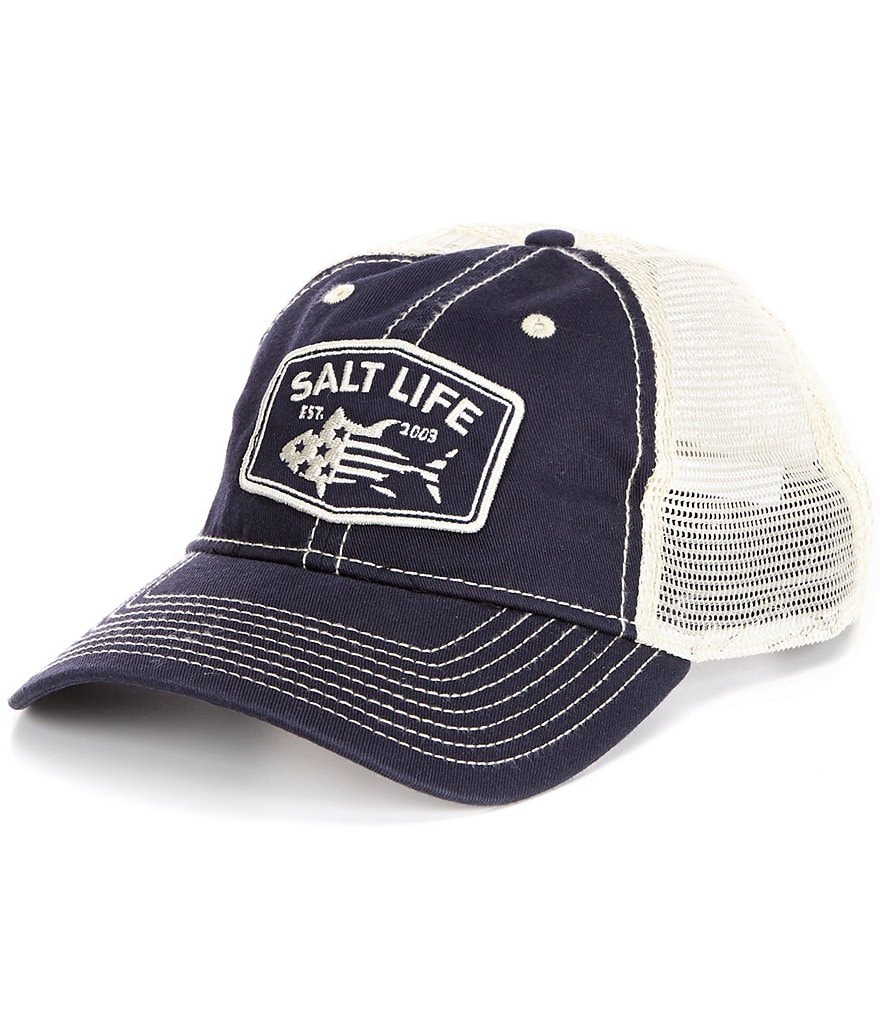 Salt Life Red White And Blufin Mesh Back Trucker Hat