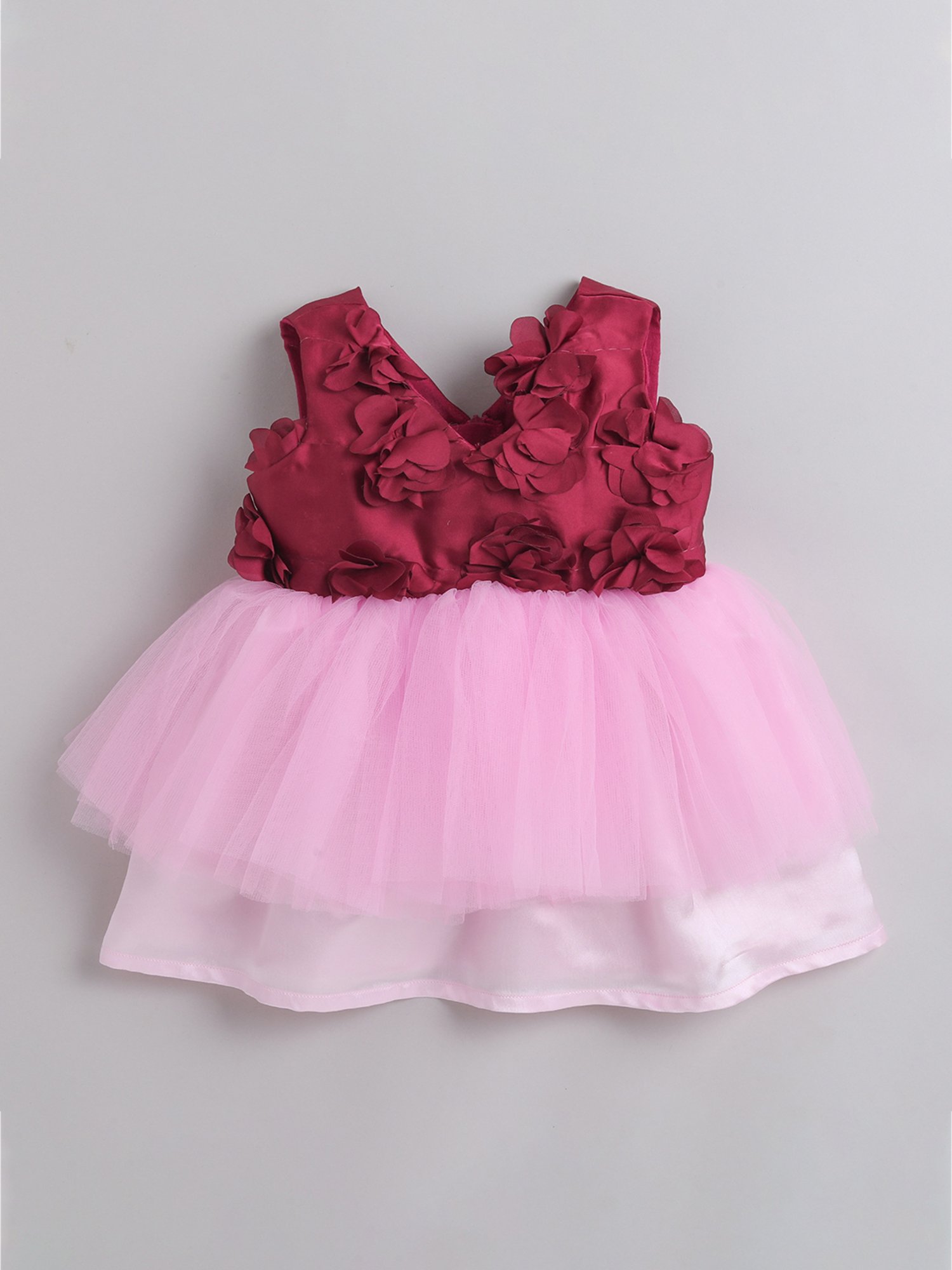 Many Frocks Kids Maroon & Pink Applique Dress