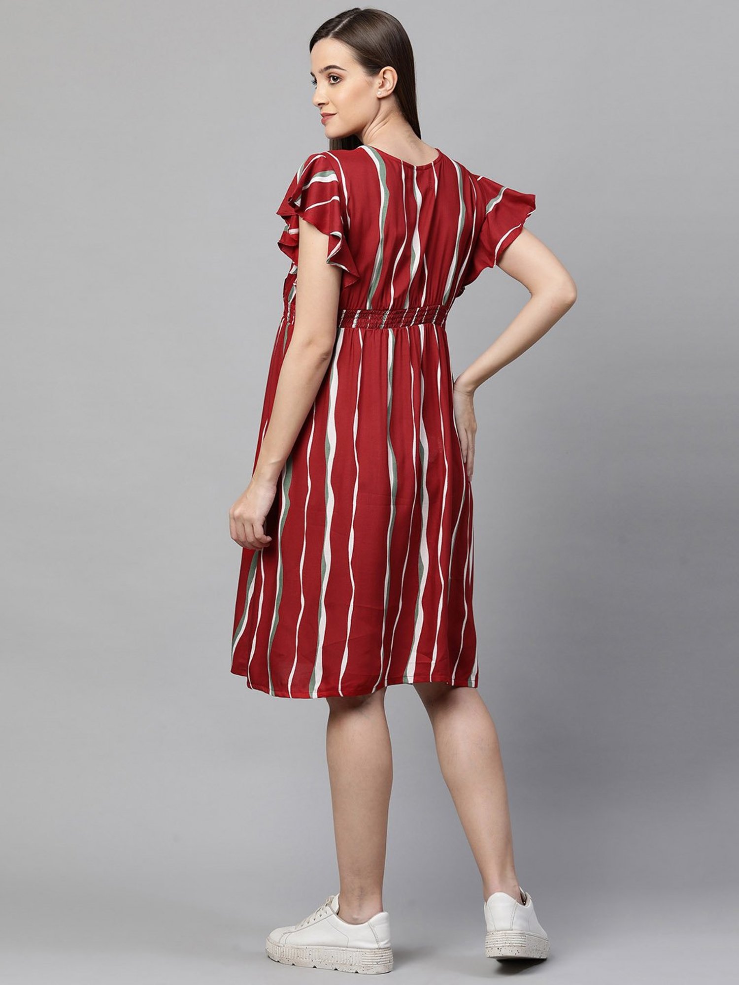 MomToBe Maroon Striped Maternity Dress