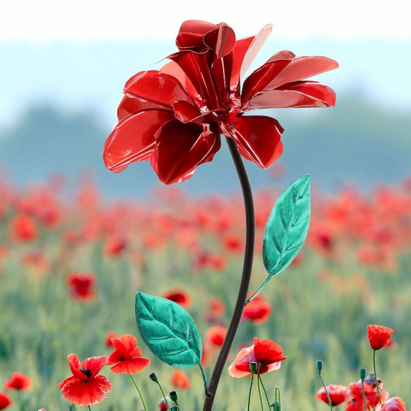 39" Metal Rose Spinning Garden Stake Red - Exhart