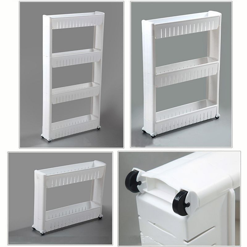 Basicwise Slim Storage Cabinet Organizer 4 Shelf Rolling Pull Out Cart Rack Tower with Wheels