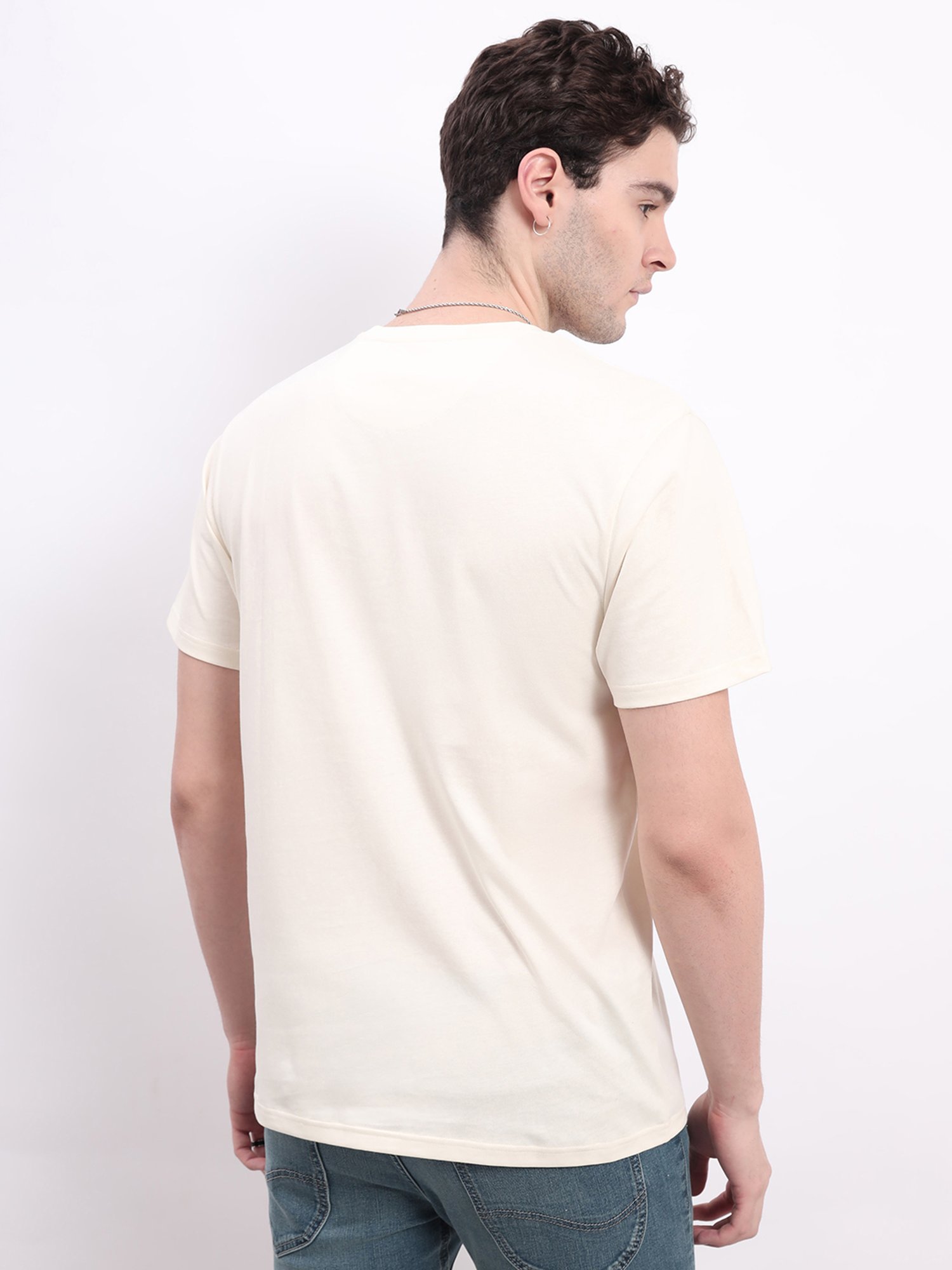 Lee Light Beige Comfort Fit Graphic Print Cotton Crew T-Shirt