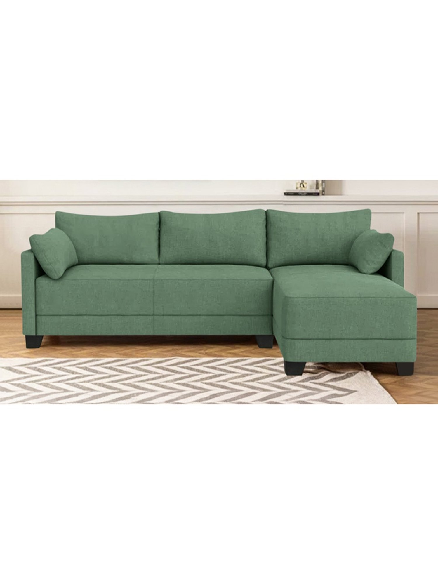 Trevi Duke Green Fabric & Neem Wood 6 Seater RHS Sectional Sofa