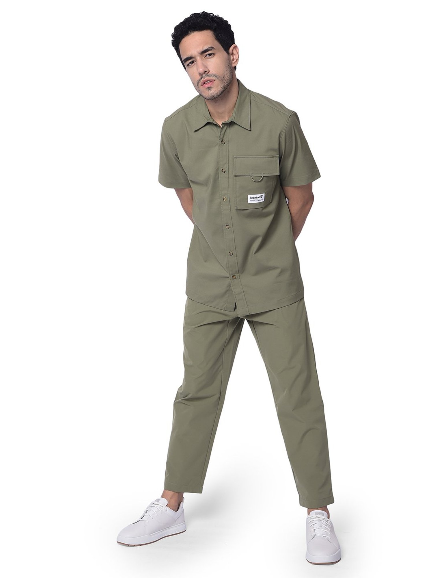 Timberland Olive Regular Fit Logo Print Shirt