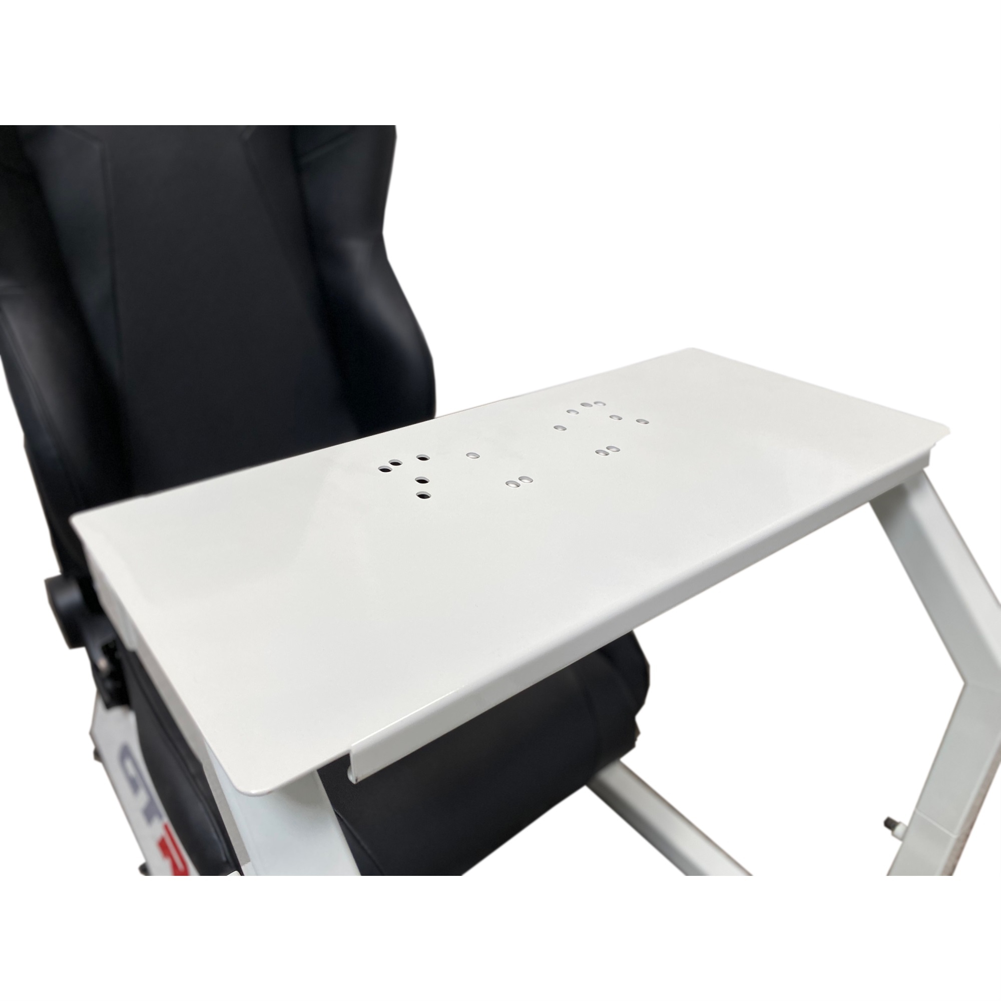 GTR Simulator GTAF-WHT-S105LBK - GTA-F Model (White) Triple or Single Monitor Stand with Black Adjustable Leatherette Seat, Racing Simulator Cockpit Gaming Chair Single Monitor Stand
