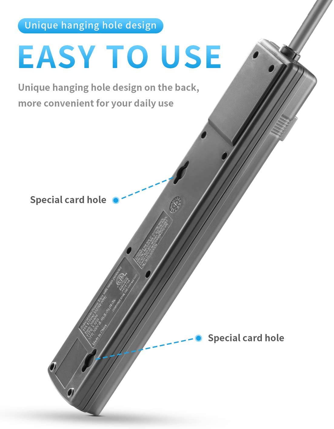 KMC 6-Outlet Surge Protector Power Strip with 6 Feet Cord, 1200 Joule 2- Pack, Overload Protection, White