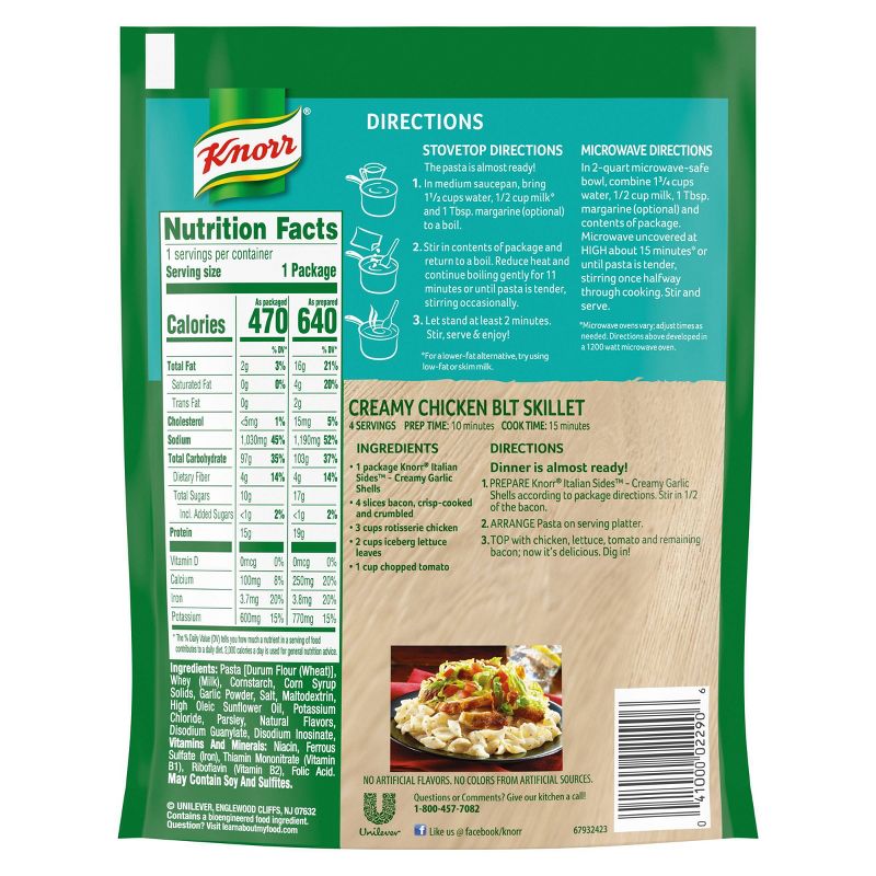 Knorr Italian Sides Pasta Side Dish Creamy Garlic Shells - 4.4oz