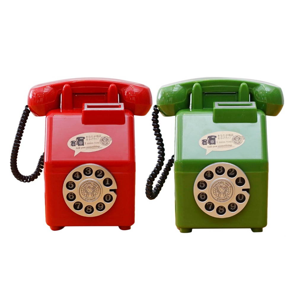 Cute Retro Phone Piggy Bank Vintage Cartoon Money Box Creative Children's Gift Home Beauty Decoration Safe Box(Red)
