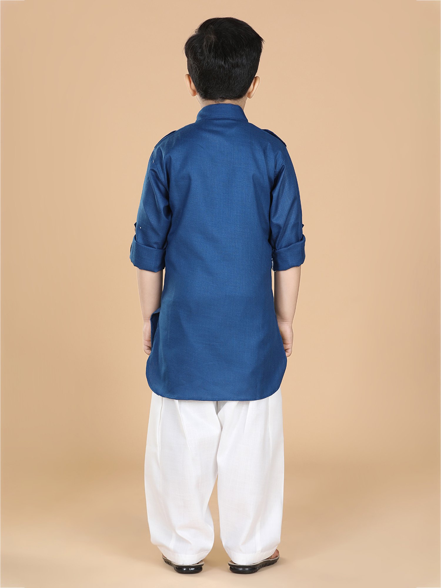 VASTRAMAY Boys Yellow & White Cotton Printed Full Sleeves Kurta Sets