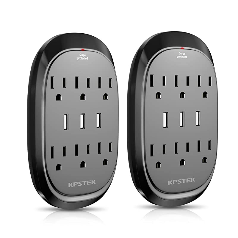 Protector 2 Pack KPSTEK 6Outlet Multi Plug Outlet Extender with 3 USB Ports 34A Total Wall Plug Adapter for Home Office and Dorm Room Black KS3336F