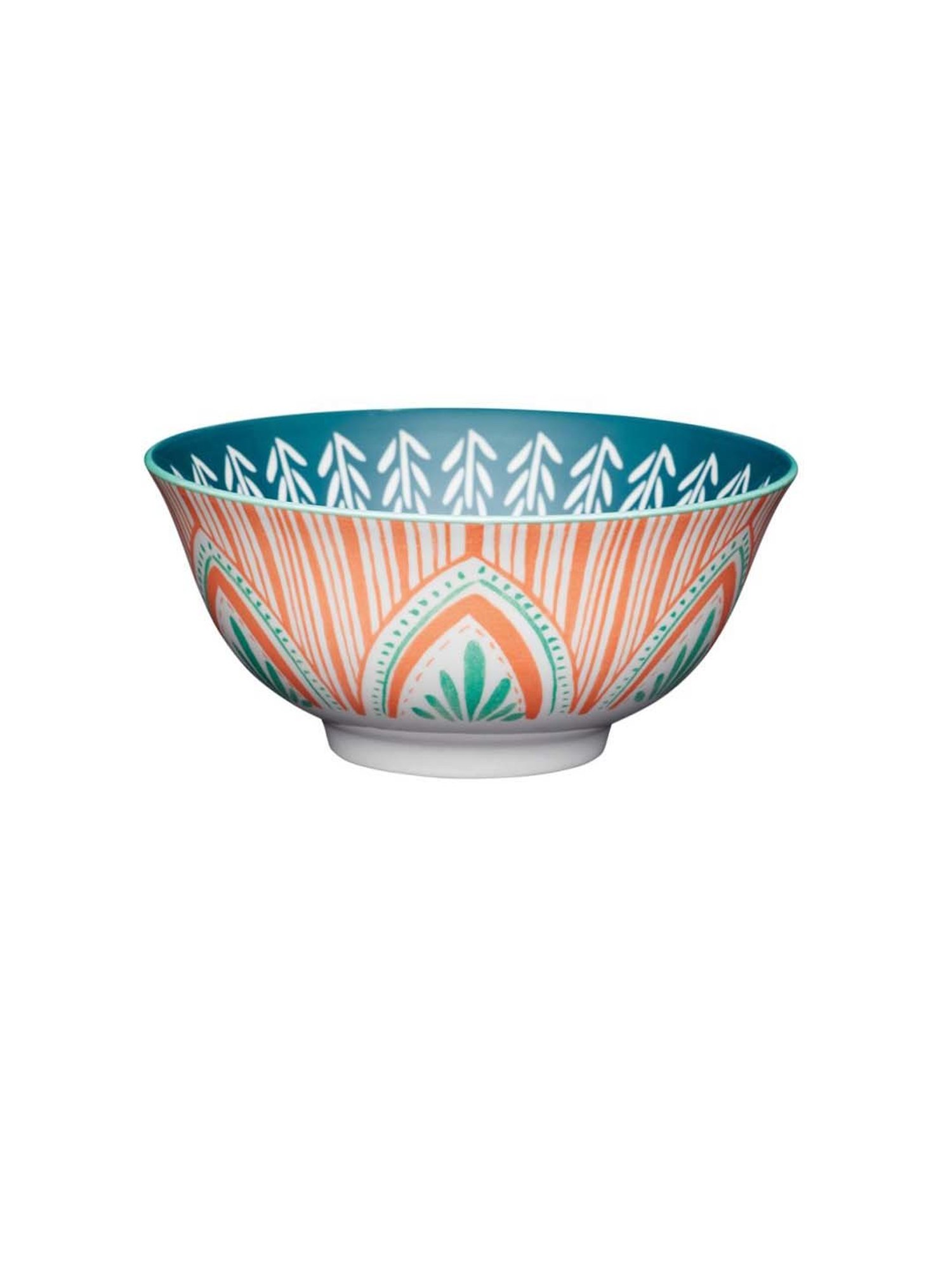 KitchenCraft Colourful Folk Orange & Teal Blue Stoneware 15.7 cm Bowl