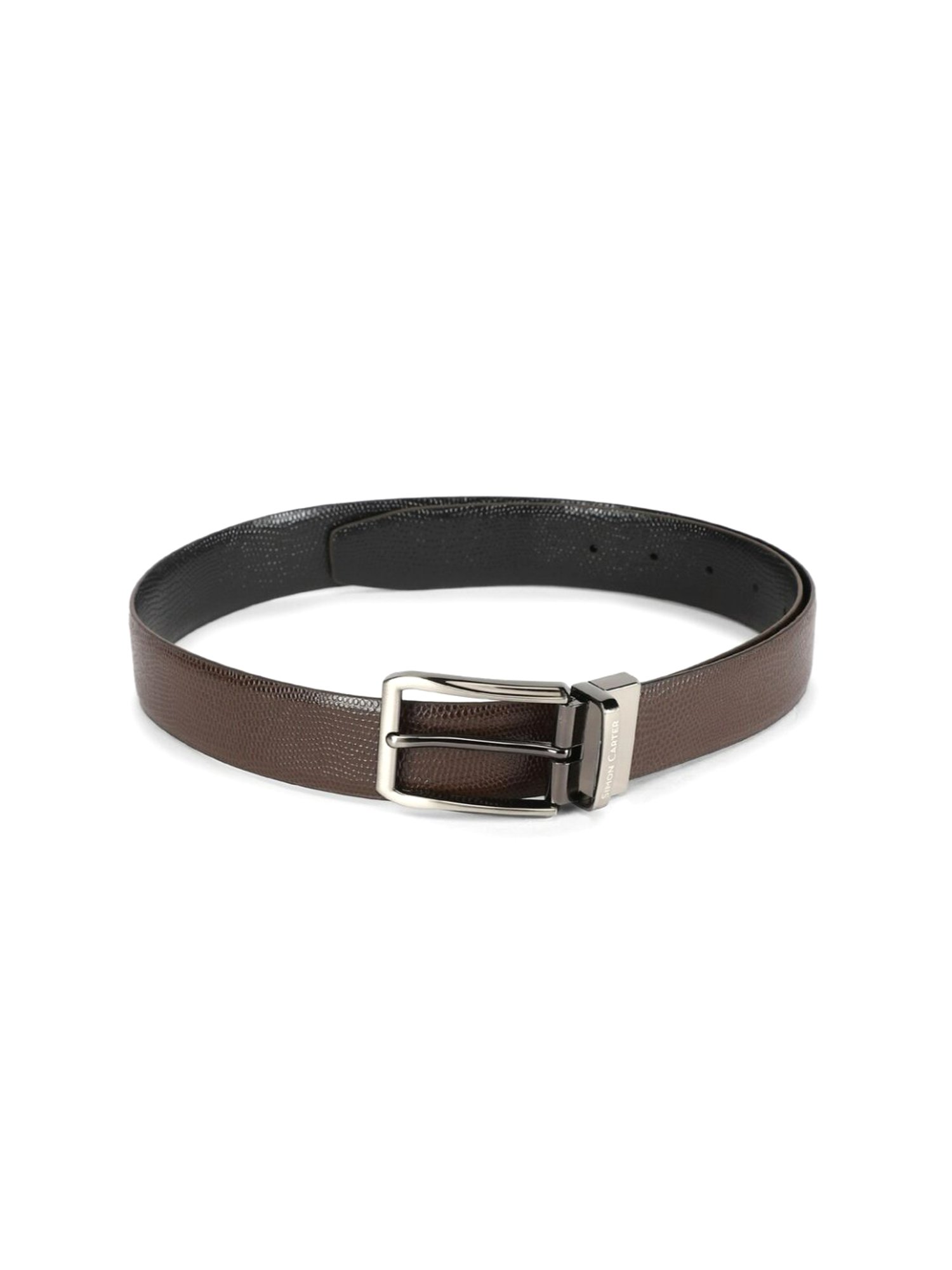Simon Carter Black Leather Textured Reversible Belt for Men
