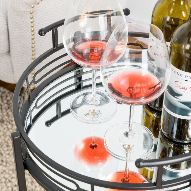 Deluxe 2 Tier Metal Round Mirrored Bar Cart Black - Glitzhome
