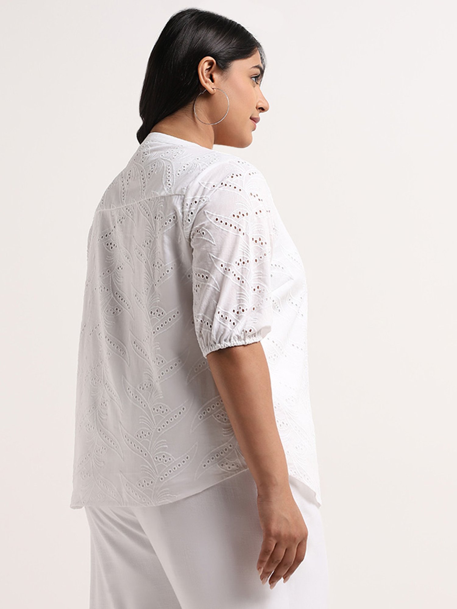 Gia by Westside White Schiffli Design Blouse