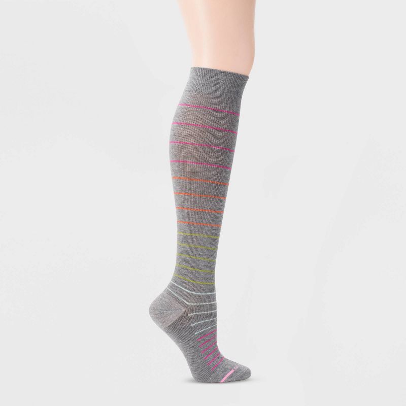 Dr. Motion Women's Mild Compression 3pk Knee High Socks - Gray Stripe/Argyle/Black