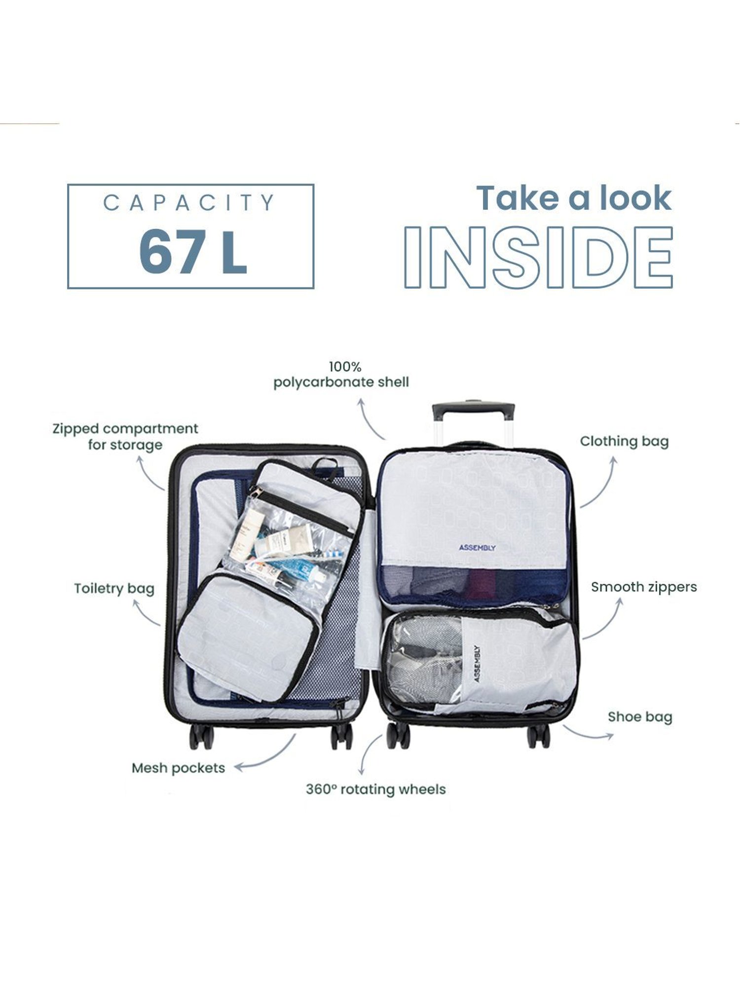 Assembly Blue Textured Trolley Bag Pack of 2 - 20 inch & 24 inch