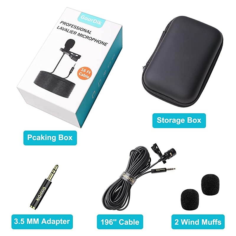 Professional Lavalier Lapel Microphone - Omnidirectional Condenser Mic with 16 feet Cable and with Easy Clip for YouTube/Interview/Video
