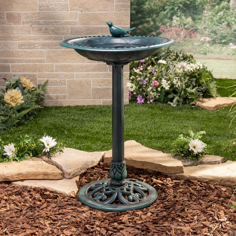 Gerson International 30-Inch High Resin Birdbath with Verdigris Finish