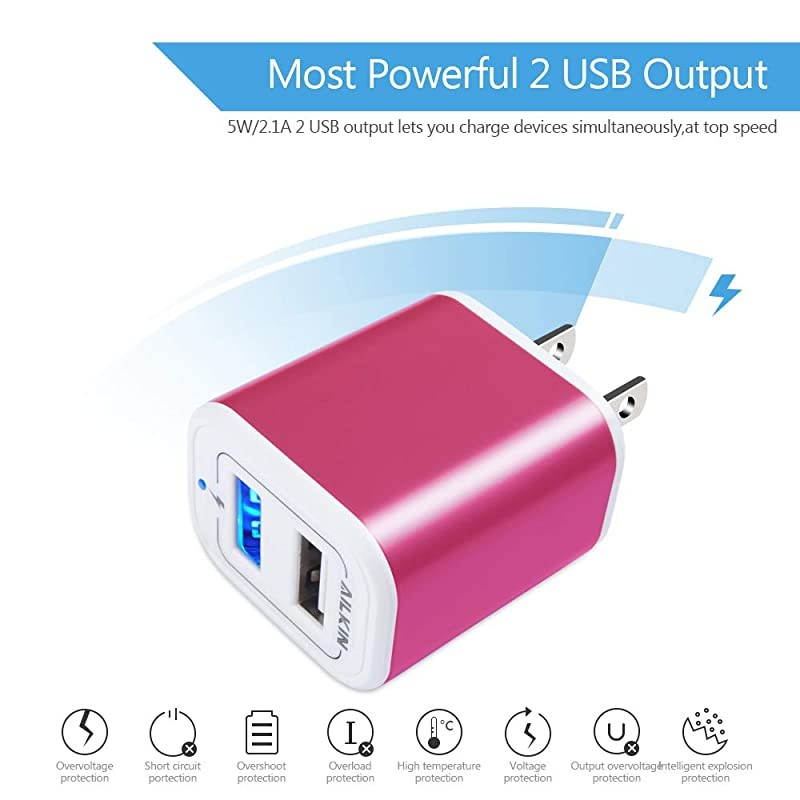 USB Charger Adapter Wall Charger  21A2Pack Dual Port Fast Charging Cube Power Charge Plug Replacement for Phone X87 Plus Samsung Note9S9S8S7 Kindle Fire and More Rose