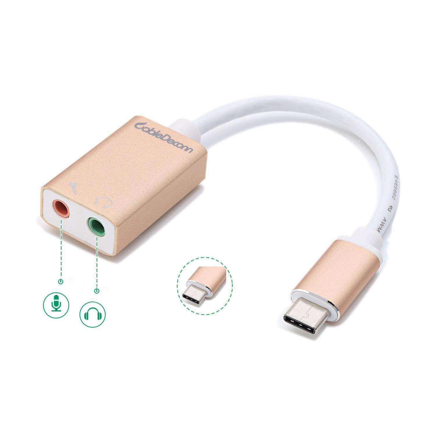 USB C Type C 3.1 to 3.5mm Stereo Microphone Earphone Audio Adaptor Cable Cord