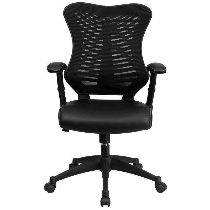 High Back Designer Black Mesh Executive Swivel Ergonomic Office Chair with LeatherSoft Seat and Adjustable Arms
