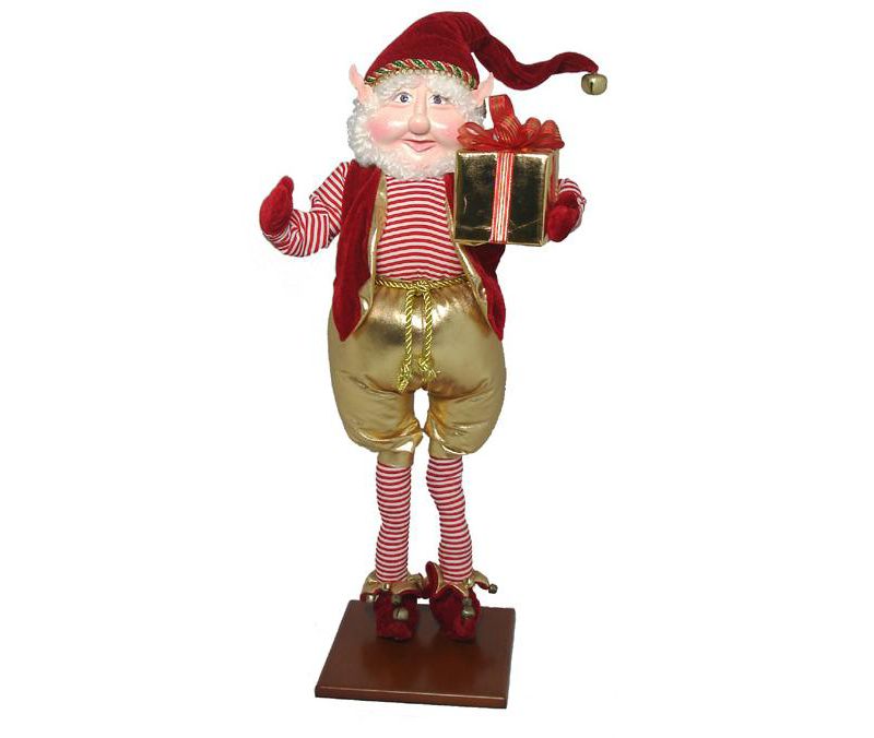 Fantasy Creations 25" Fantasy Peppermint Pat Christmas Elf Holding Present on Display Stand
