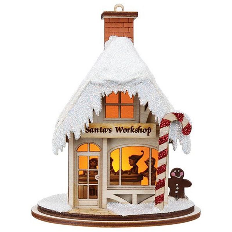 Ginger Cottages 4.25" Santa's Workshop Ornament House Candy Cane  -  Tree Ornaments