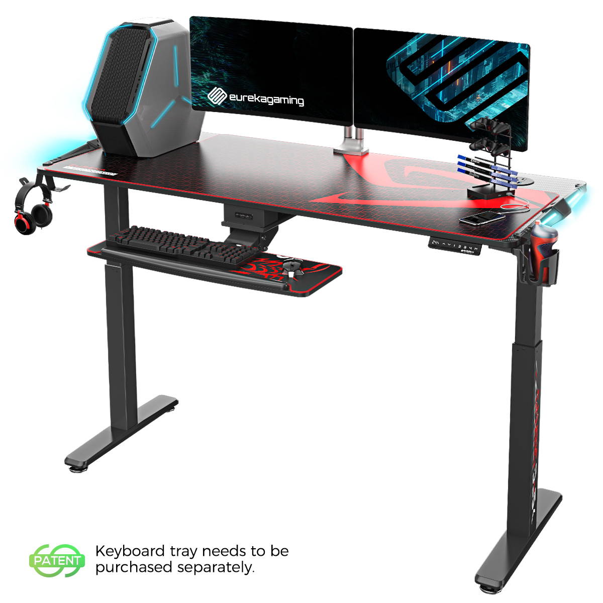 Eureka Ergonomic Gaming Height Adjustable General Series EGD-S62B Standing E-sport Desk with RGB Lighting, Black