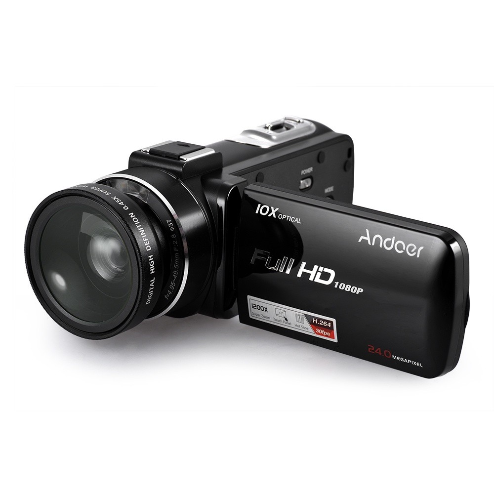 Andoer HDV-Z82 1080P Full HD 24MP Digital Video Camera Camcorder with 0.39X Wide Angle + Macro Lens 3" LCD Touchscreen Remote Control LED Light Support 10X Optical Zoom External Microphone Anti-Shake