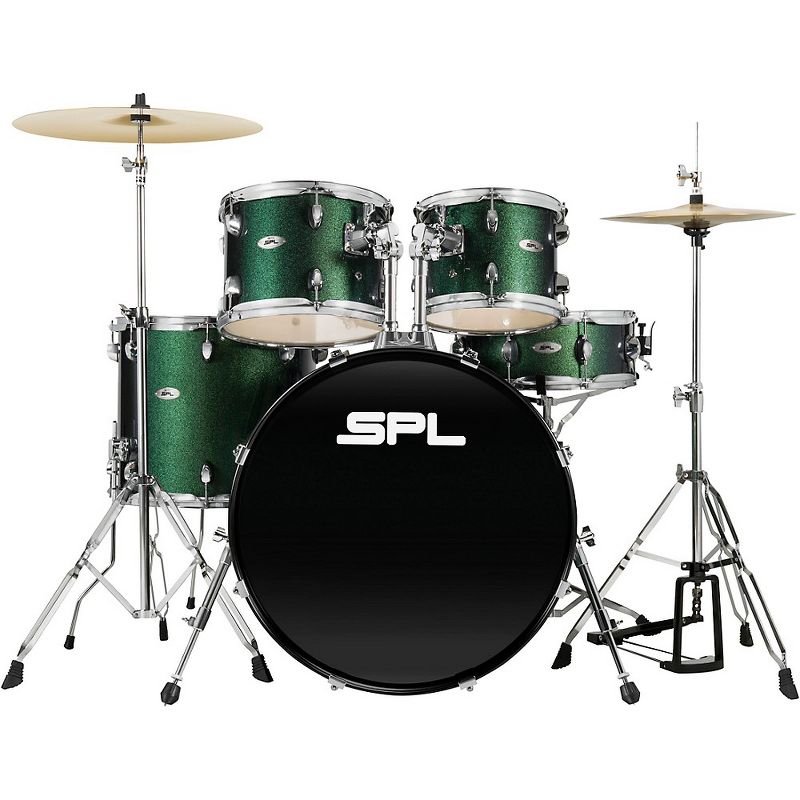 Sound Percussion Labs UNITY II 5-Piece Complete Drum Set With Hardware, Cymbals and Throne Pine Green Glitter