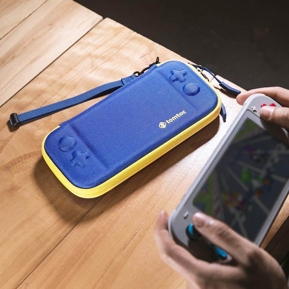 tomtoc Slim Carry Case for Nintendo Switch Lite, Protective Portable Carrying Cases with [Original Patent], Travel Storage Hard Shell with 8 Game Cartridges and Military Level Protection, Blue