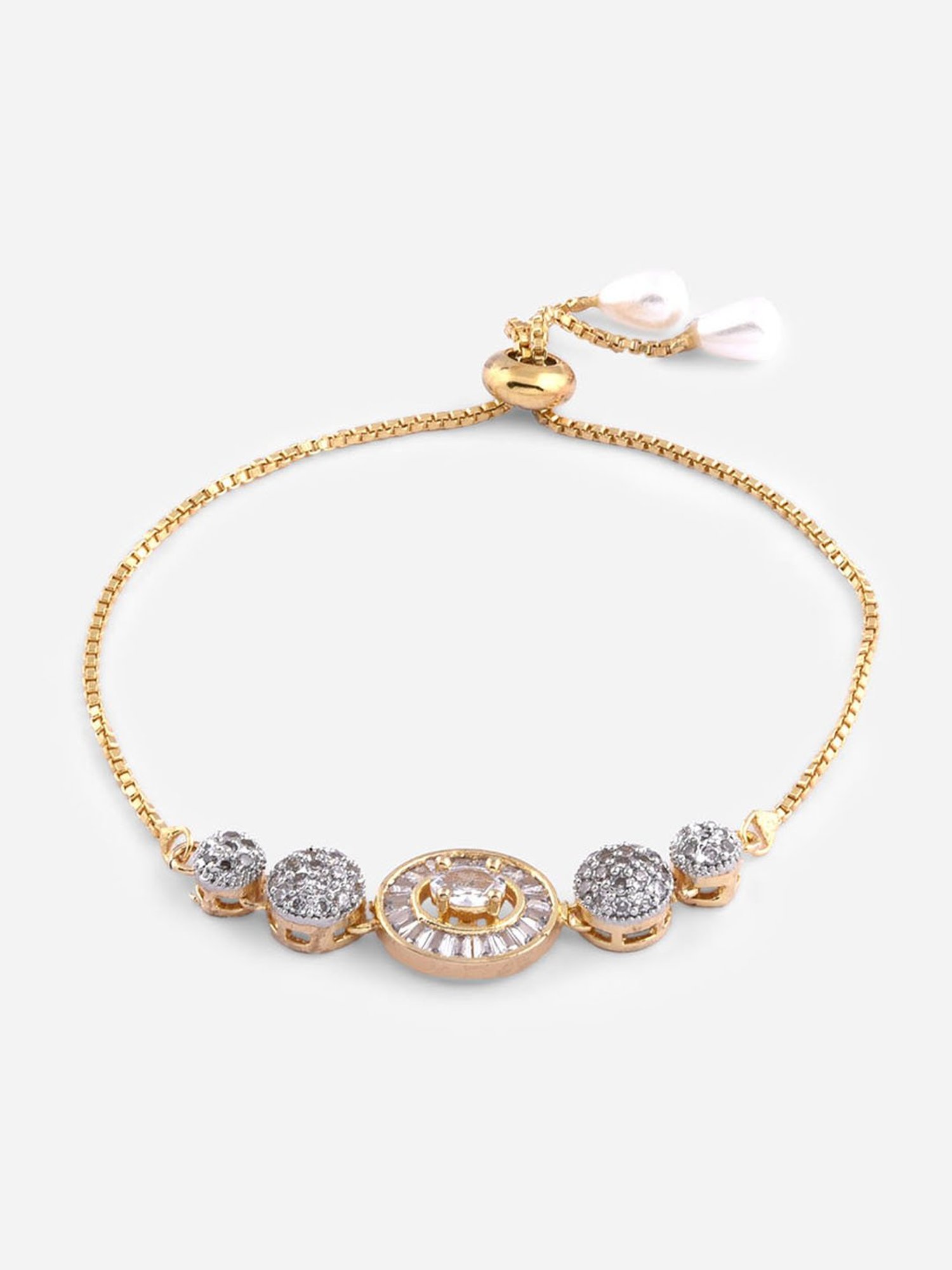 ToniQ Gold-Plated American Diamond Round Charm Bracelet For Women