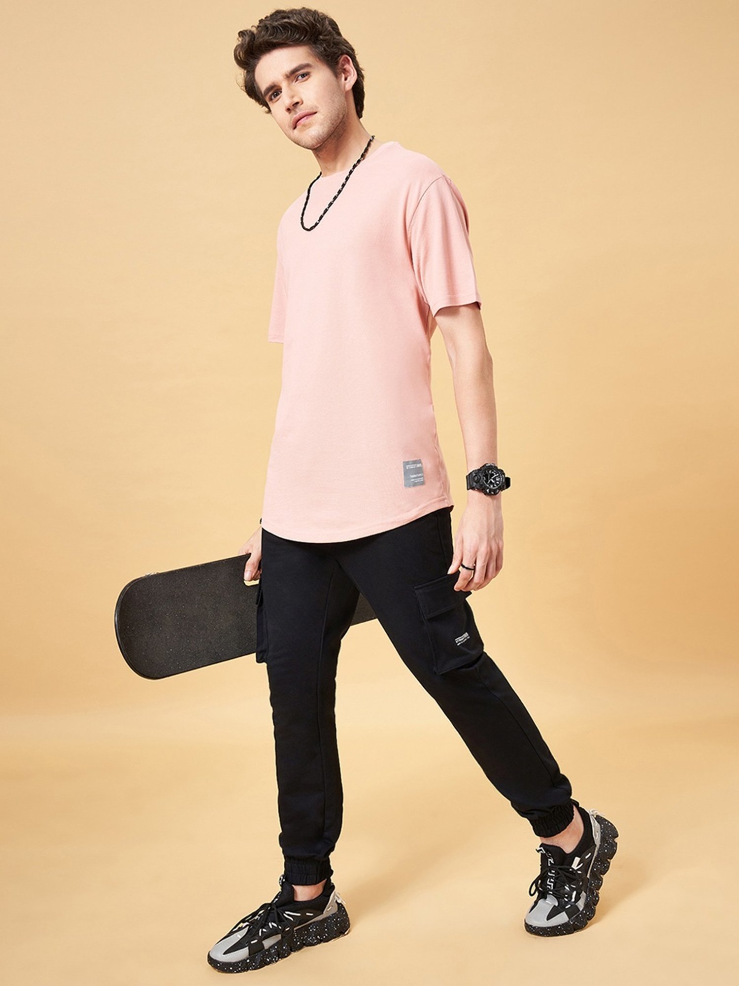 Street 808 by Pantaloons Salmon Pink Cotton Regular Fit T-Shirt