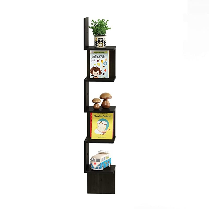 5 Tier Wall Mount Floating Corner Square Shelf, Espresso