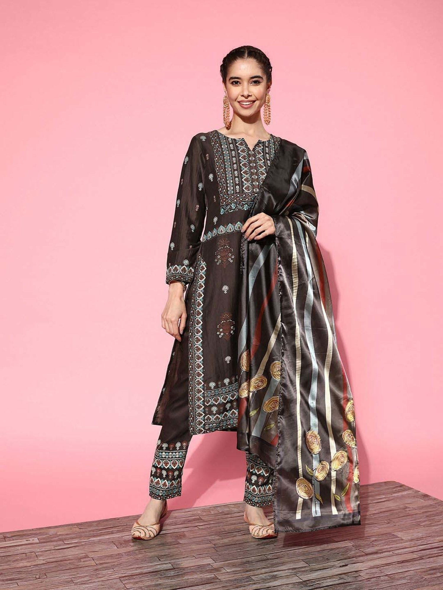 Libas Black Printed Kurta Pant Set With Dupatta