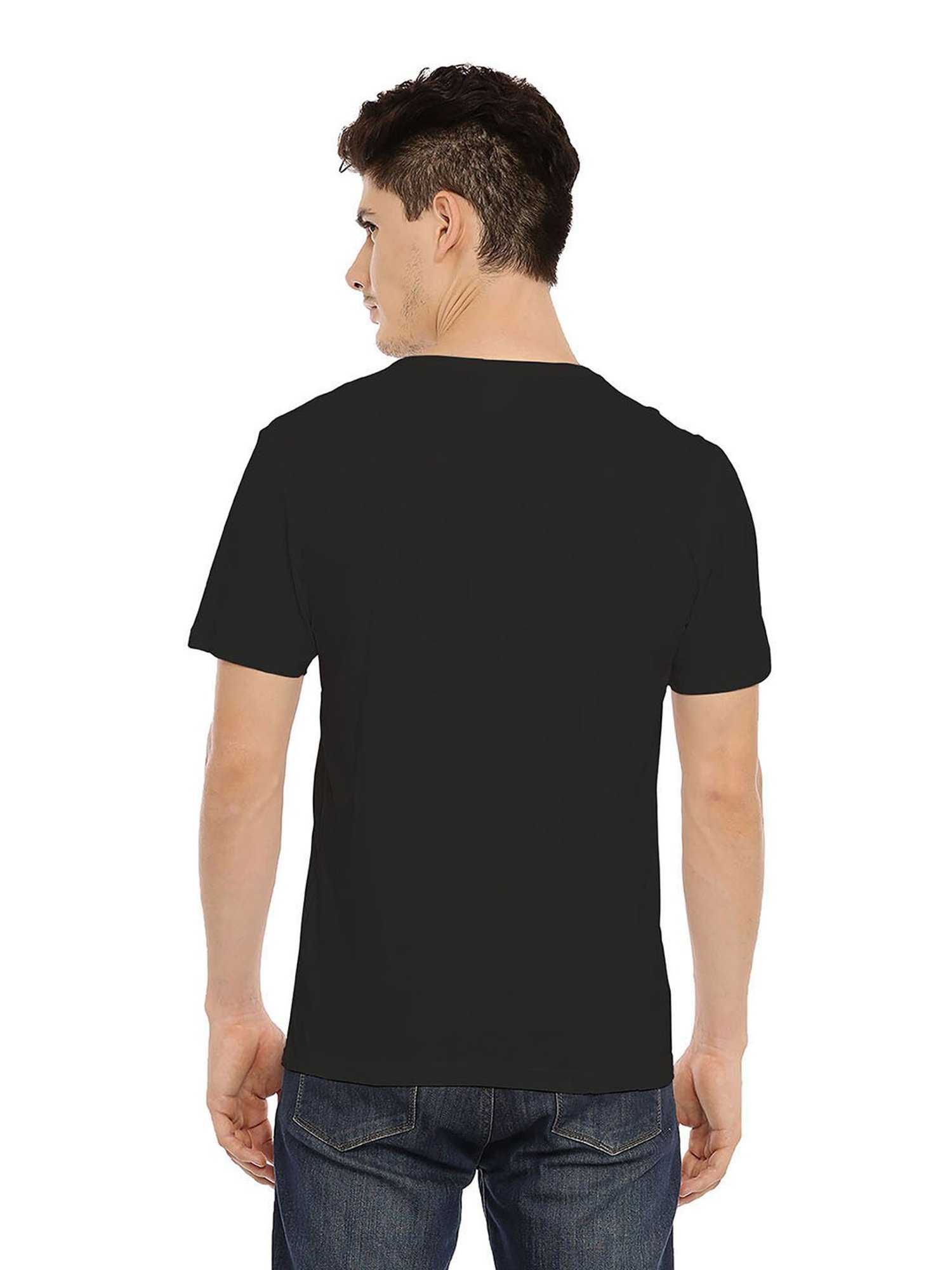 BLACK RADIO Black Slim Fit Printed Cotton Crew T-Shirt