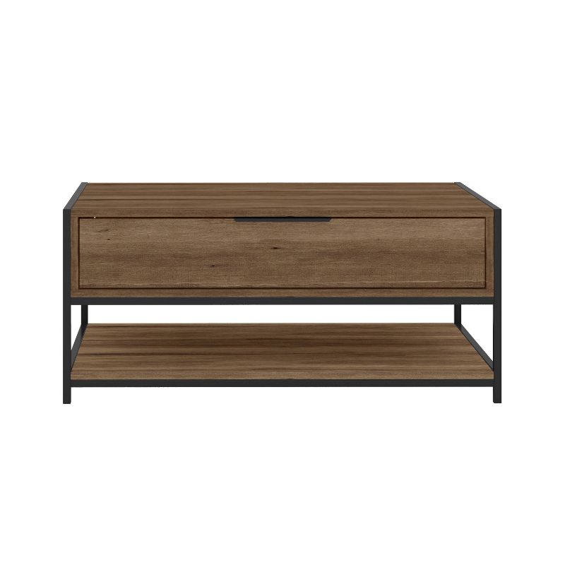 Wood and Metal Rectangular Coffee Table with Drawer and Shelf Brown/Black - The Urban Port