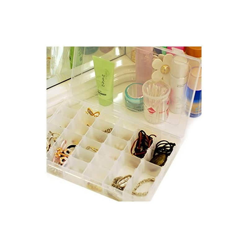 Transparent Plastic Grid Box Storage Organizer for Display Collection with Adjustable Dividers - 36 Clear Grids - 10.8"x7.0"x1.8" - Free Letter Sticker