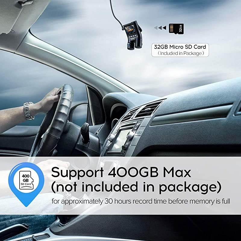 B2W 1080P HD Dash Cam Dual Rotatable Front and Cabin Car Dashcam Driving Recorder Camera with IR-Cut Filter IR Night Vision Views 2'' Screen 32GB SD Card for Uber Lyft Driver